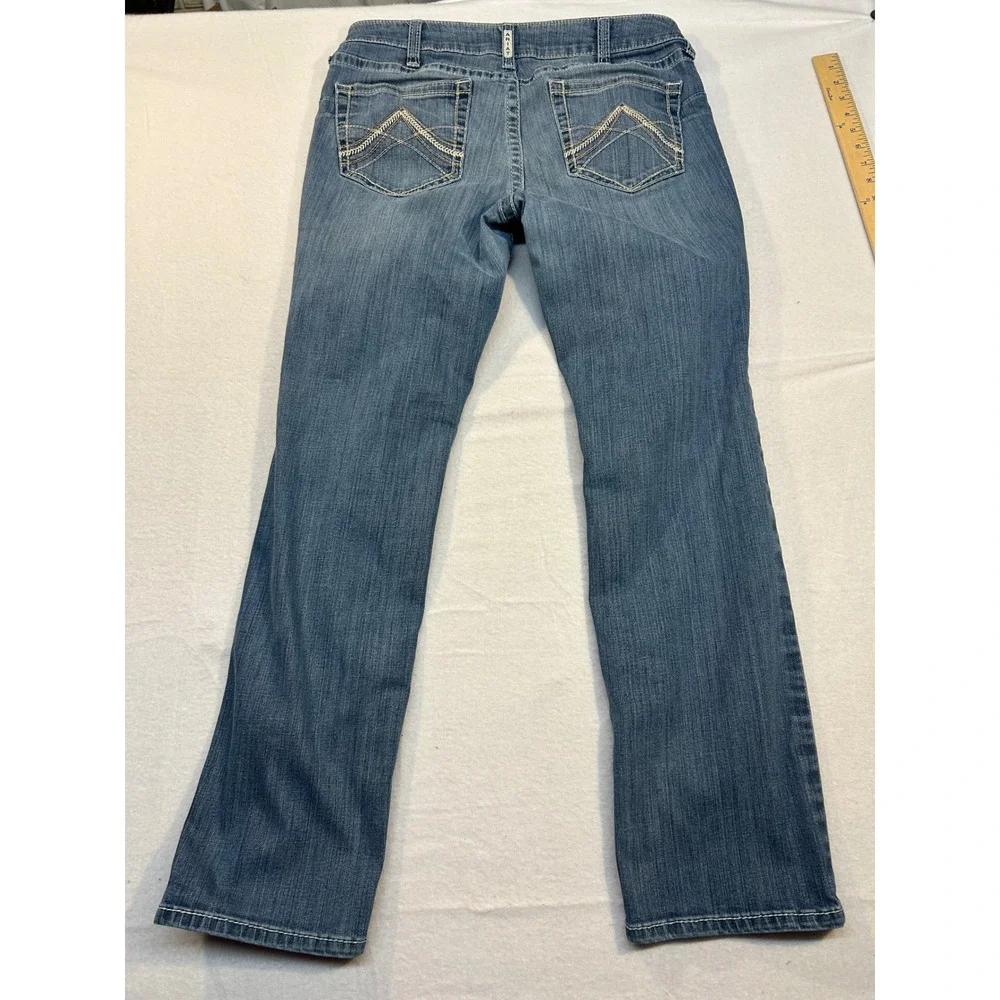 Ariat REAL Denim Womens 33R Mid Rise Straight Leg Western Jeans Medium Wash Blue